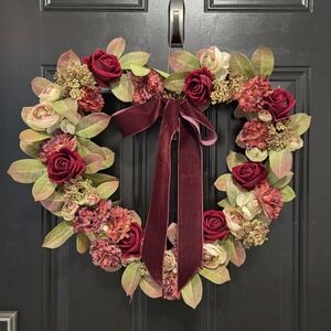 Heart-Shaped Burgundy and Cream Floral Wreath